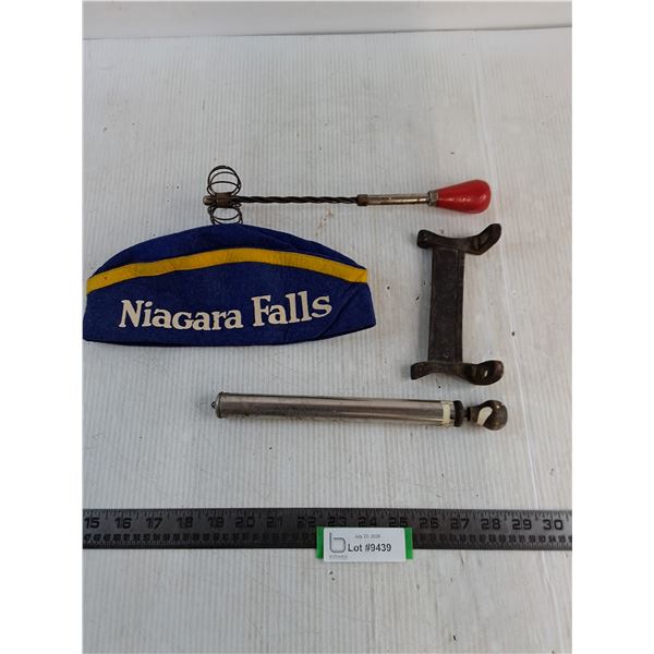 Vintage Lot - Niagara Falls Cap, Pipe Cleaner, Air Pump, Mountable Bracket