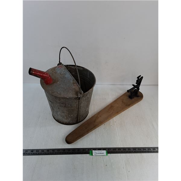 Vintage Galvanized Water Can & Clamp Mount Wooden Ironing Board - 25" Length
