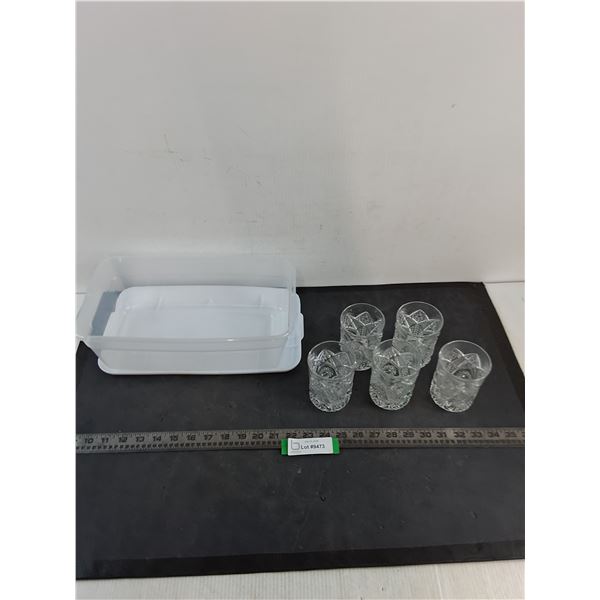 Set of 5 Glass Tumblers, Small Storage Tote