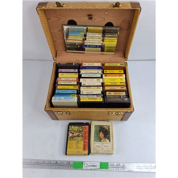 Assorted 8 Stereo Track Cassettes & Organizer