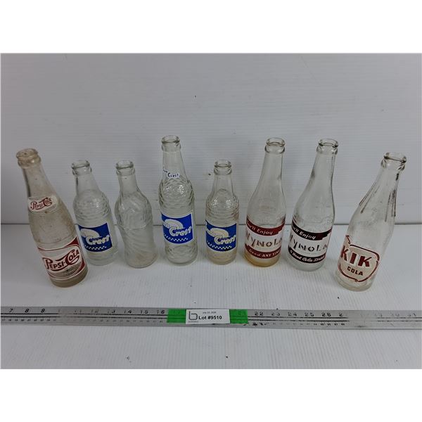 Vintage Glass Pop Bottles - Pepsi Cola, Sun Crest, Wynola, Misc