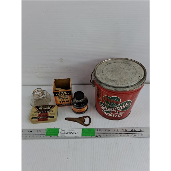Vintage Tins, Bottle Opener & Ink Bottles