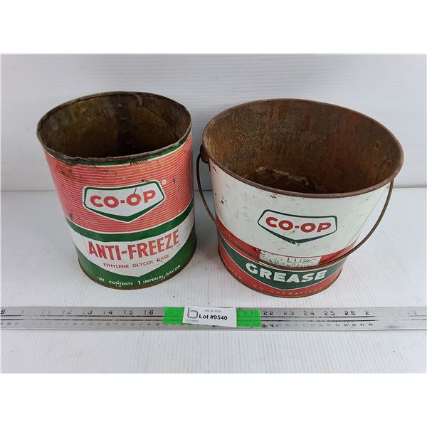 Vintage Co Op Anti Freeze Can & Co Op Grease Bucket