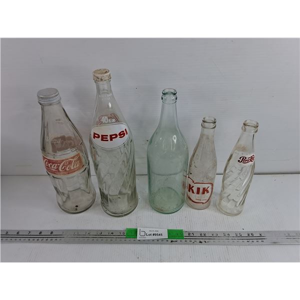 Vintage Glass Pop Bottles - Coca Cola, Pepsi & Kik Cola