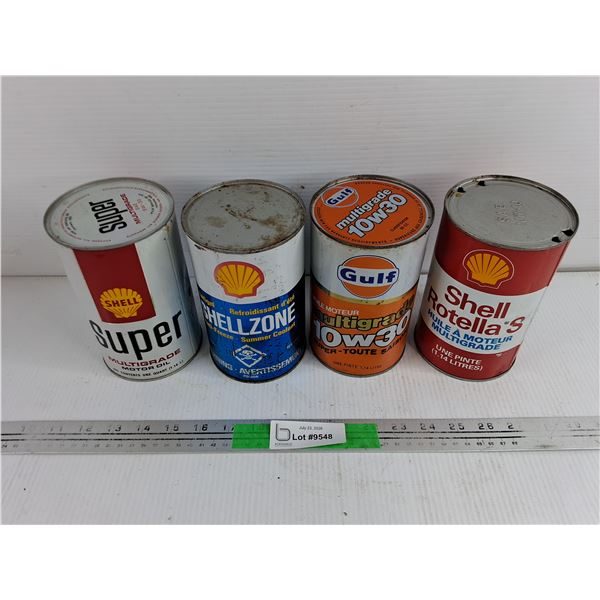 Shell & Gulf Anti Freeze & Motor Oil Cans - Sealed & Empty, Cannot Ship Full Cans