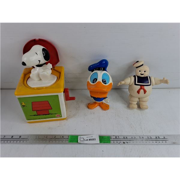Snoopy Jack in the Box , Pull Cord Donald Toy, Marshmallow Man