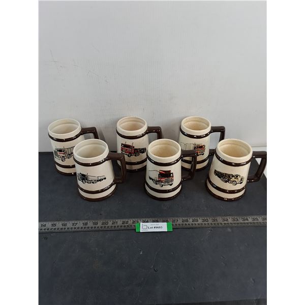 Set of 6 Ceramic "Big Rig" Beer Mugs