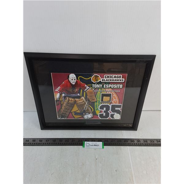 Framed Tony Esposito 16" x 13" Memorabilia Featuring Authentic Game Used Stick Piece