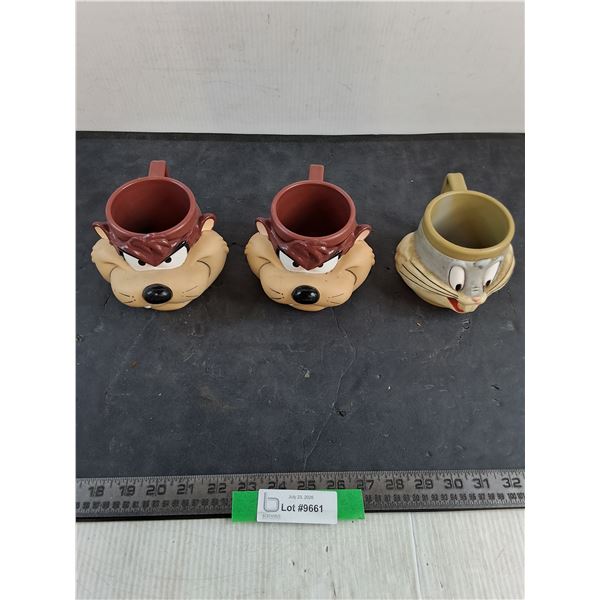 (3) Loonie Tunes Mugs - Tasmanian Devil & Bugs Bunny