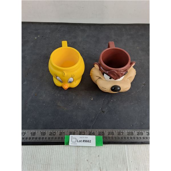 (2) Loonie Tunes Mugs - Tweetie Bird & Tasmanian Devil