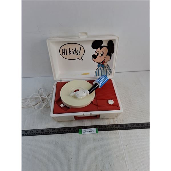 Vintage Sears Mickey Mouse Portable Record Player - Powers On