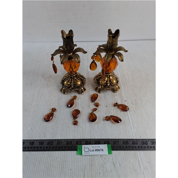 Pair of MCM Candle Holders - Needs Assembly
