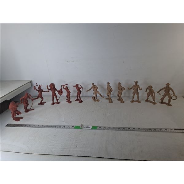 (12) 'Cowboys & Indians' Plastic Figurines Up to 6"