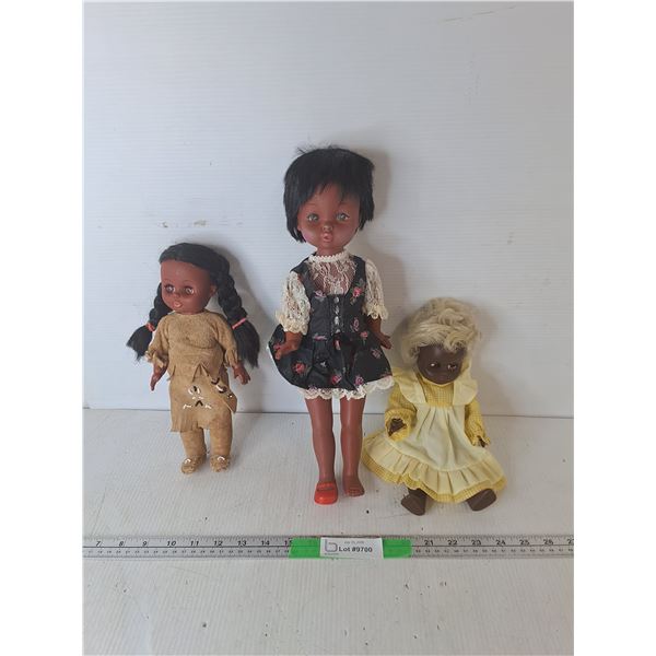 (3) African/Native American Dolls Up to 15"