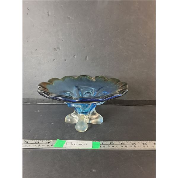 Footed Blue Glass Candy Dish 5"