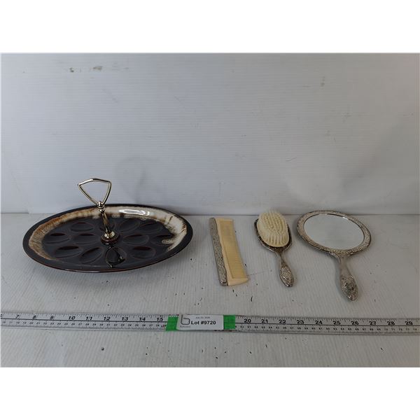 Egg Serving Tray & Silver Plated Vanity Set