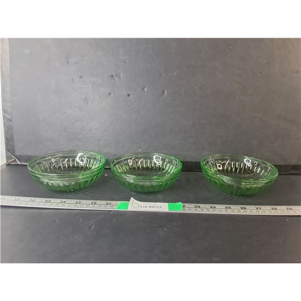 (3) Uranium Glass Dessert Bowls- Some Chips