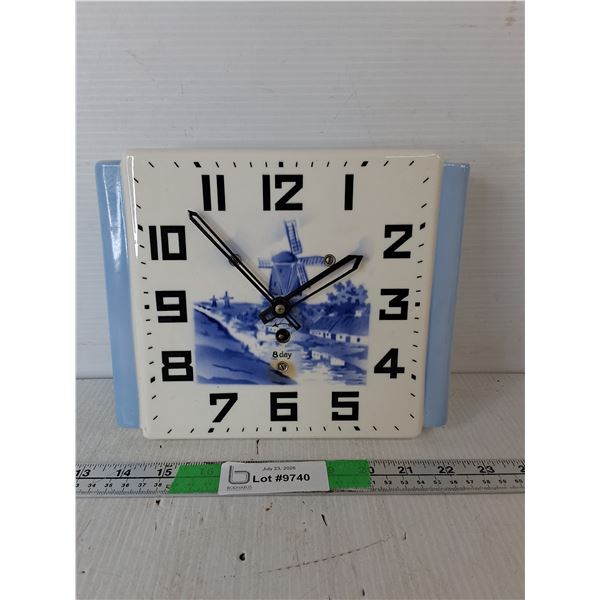 Porcelain Windmill Wall Clock 9" x 7.5"