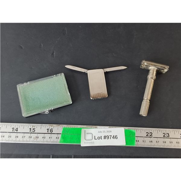 Vintage Adjustable Safety Razor, Pocket Knife/Money Clip