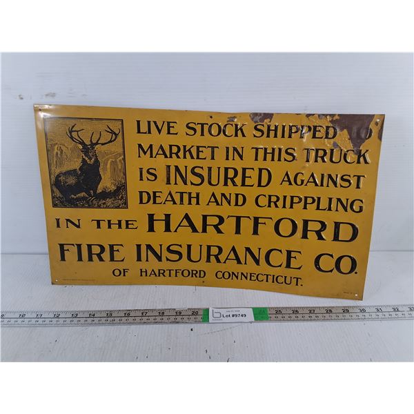 Hartford Fire Insurance Metal Sign 19.5" x 11"