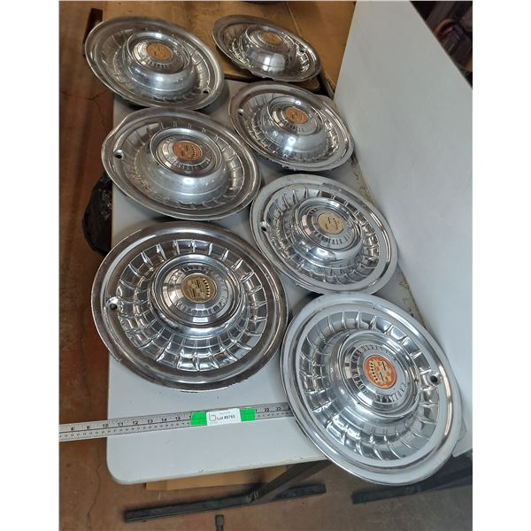 (7) 1958/59 Cadillac Hubcaps 16.5" Outer Diameter