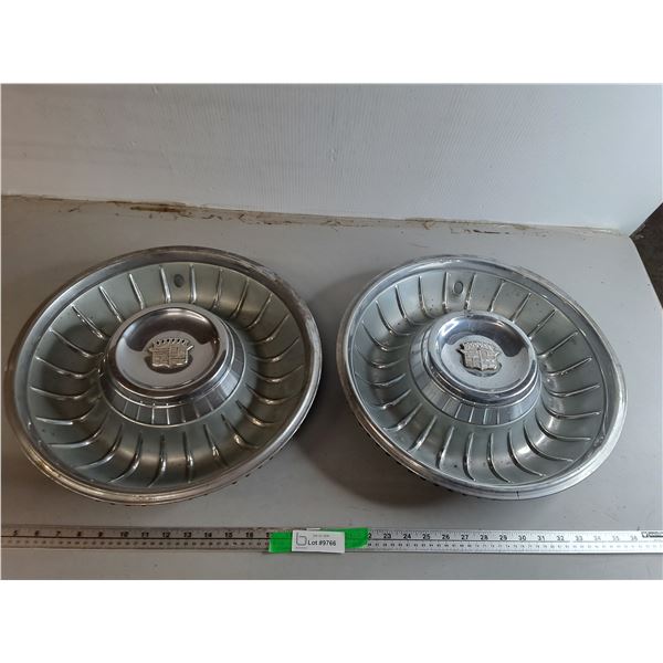 (2) 1961 Cadillac Hubcaps 16.75" Outer Diameter