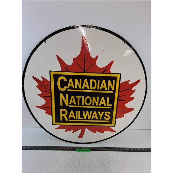 # Vintage Metal Double-Sided "Canadian National Railways" Sign - 30" Diameter