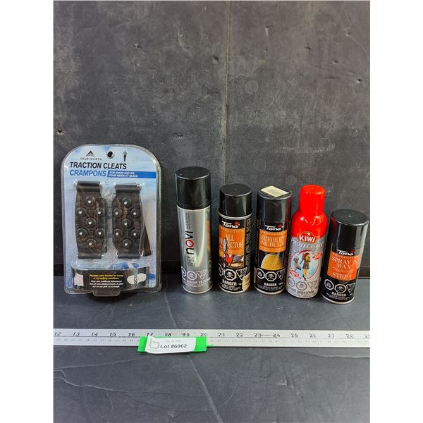 Traction Cleat Crampons, Assorted Shoe Protection Sprays