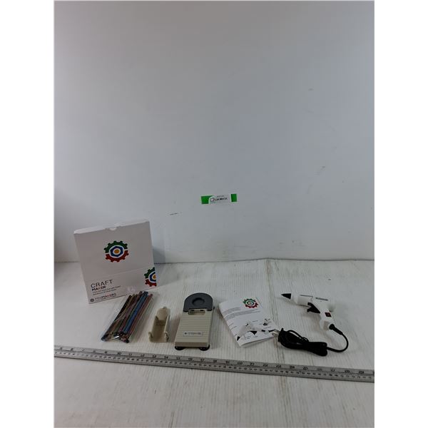 New Minimakers Crafters Glue Gun with Stand, Drip Tray, On/Off Switch, Glitter Glue Sticks