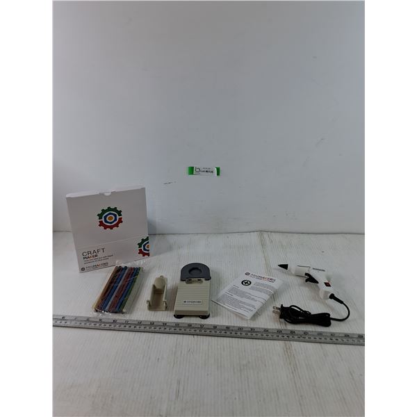 New Minimakers Crafters Glue Gun with Stand, Drip Tray, On/Off Switch, Glitter Glue Sticks