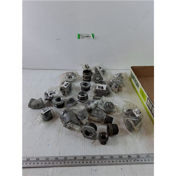 Assorted Metal Hex Reducer Bushings, and Pipe Elbows