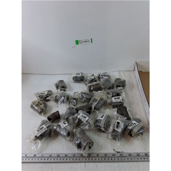 Assorted Metal Pipe T Fittings and (1) Elbow Joint