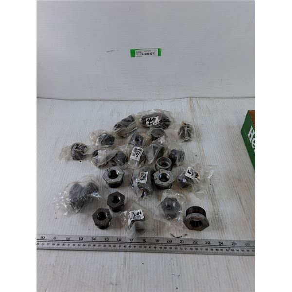 Assorted Metal Hex Reducer Bushings, (2) Pipe Elbows, (2) T Connectors