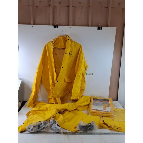 (3) Raincoats, (2) Rain Pants ~L, 5XL, (3) Pairs of Anti-Fog Glasses