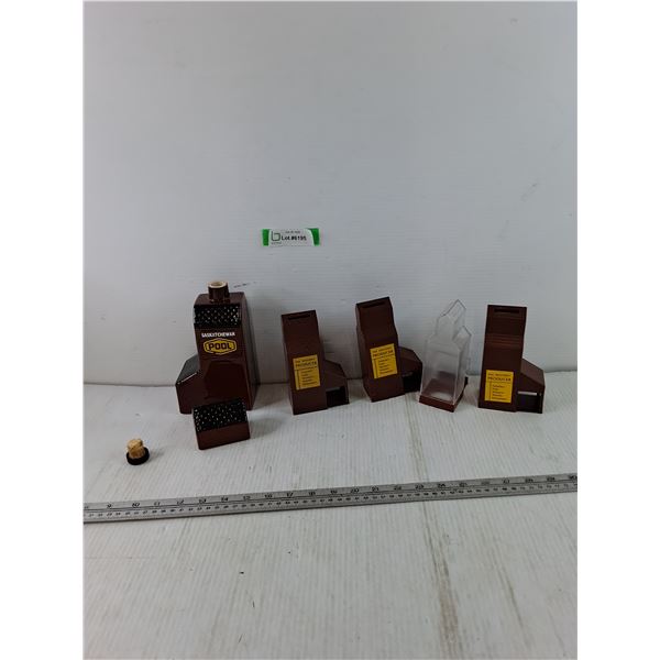 Grain Elevator Bottle and (4) Grain Elevator Piggy Banks As-Is
