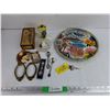 Image 1 : Souvenir Spoons, Serving Platter, 1985 Celica Key, Mini Vase, Misc
