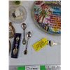 Image 4 : Souvenir Spoons, Serving Platter, 1985 Celica Key, Mini Vase, Misc
