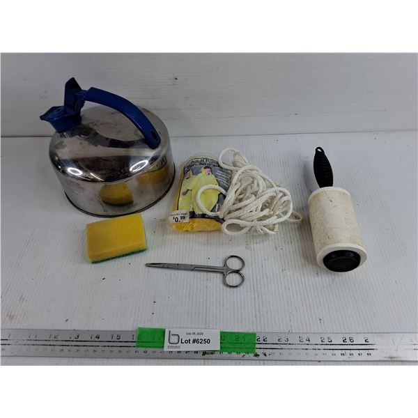 Tea Pot, Rope, Lint Roller, Scissors, Adult Poncho, Sponge