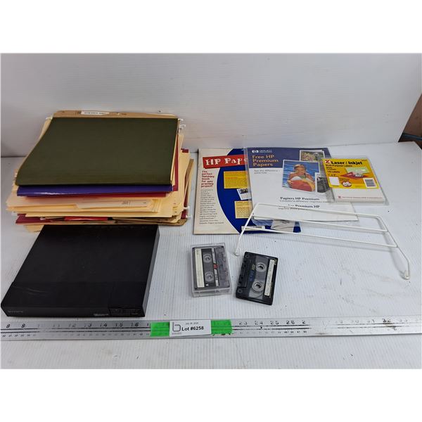 File Folders, HP Paper, Multi Purpose Labels, Sony DVD Player, Tapes, Misc