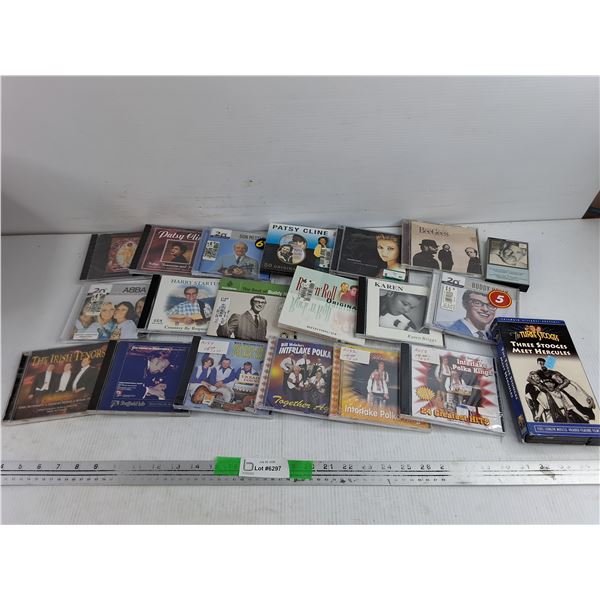 Assorted VHS & CDs - Interlake Polka Kings, The Irish Tenors, BeeGees, Misc