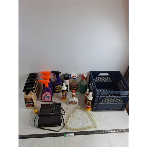 Mostly Full Bottles of Auto Clean/Shine Chemicals, Temro Heater - Powers On, Crate - Cannot Ship