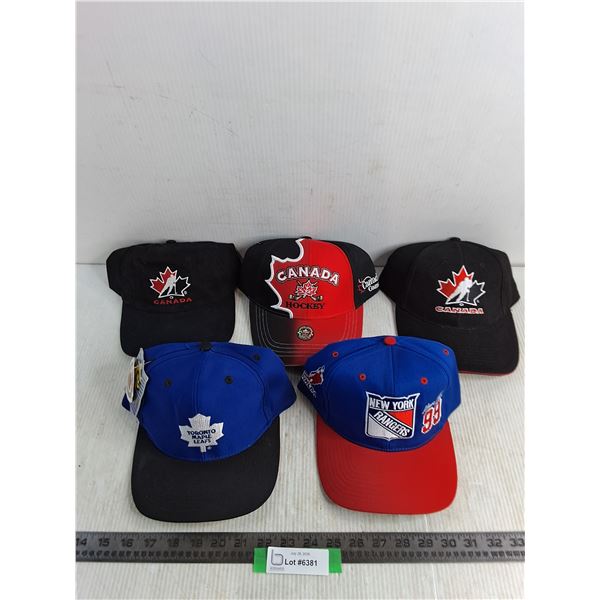 (5) Adult Hockey Canada & NHL Ball Caps - 3 are New