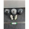 Image 1 : (3) Cracked Glass Orb Ornaments, "Rocking Chair Couple" Ornaments
