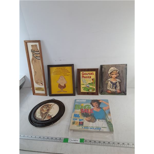 Sears 1999 Catalogue, Big Eyes Style Art 10" x 8", Golf Signs, Misc.