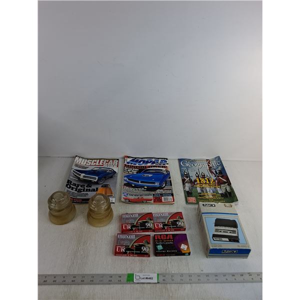 (3) Magazines, (4) Audio Cassettes, Mini Stereo Cassette Adapter, Misc
