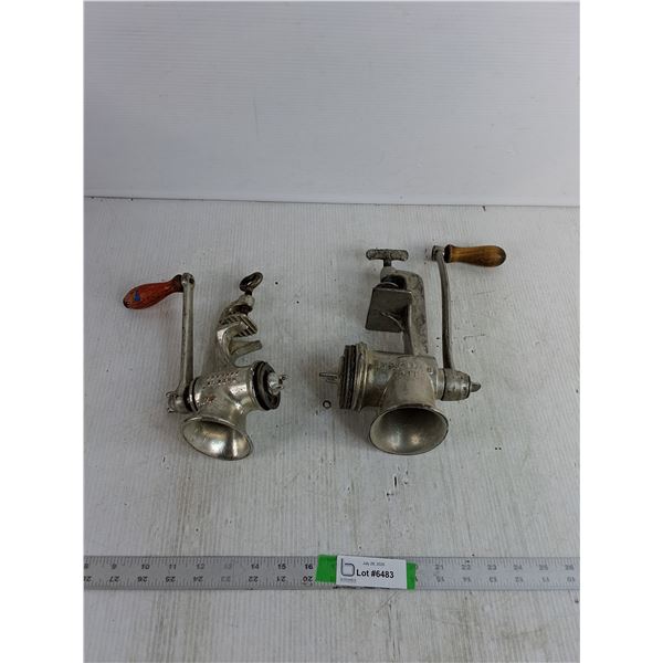 (2) Vintage Cast Iron Manual Meat Grinders (as is, cannot ship)