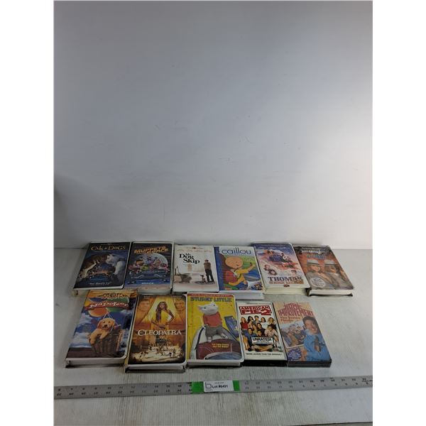 (11) VHS Tapes; Cat & Dogs Napoleon, Cleopatra, Caillou, Stuart little, Misc