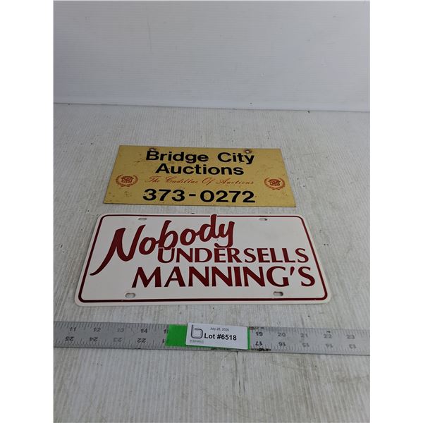 (2) Novelty License Plate Signs 12"x6"