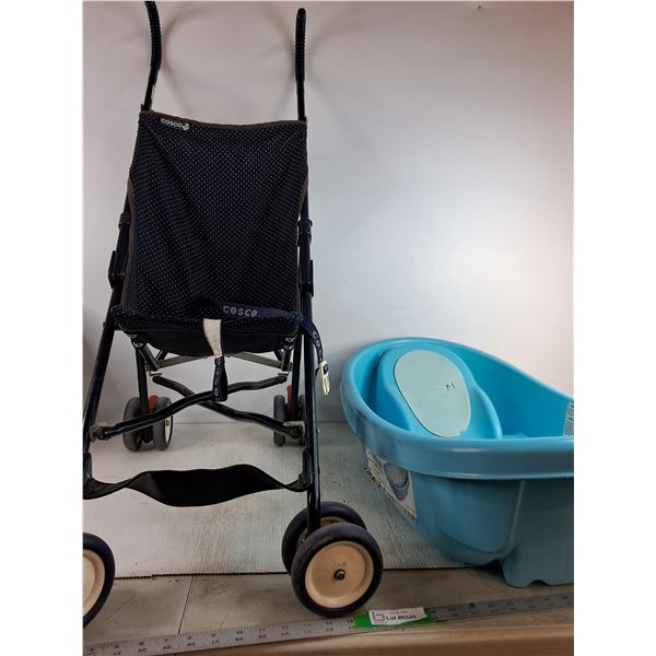Cosco Foldable Stroller, Toddler Bath Tub ( both as is, cannot ship)