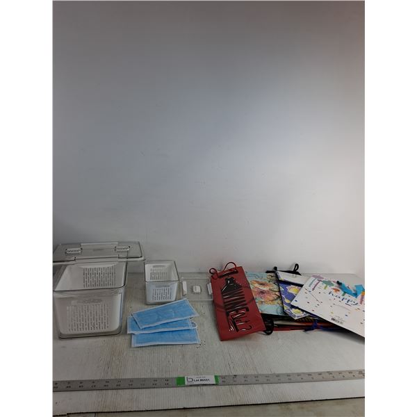 Produce Tupperware Fridge Container, Mask, Various Gift Bags ( as is)